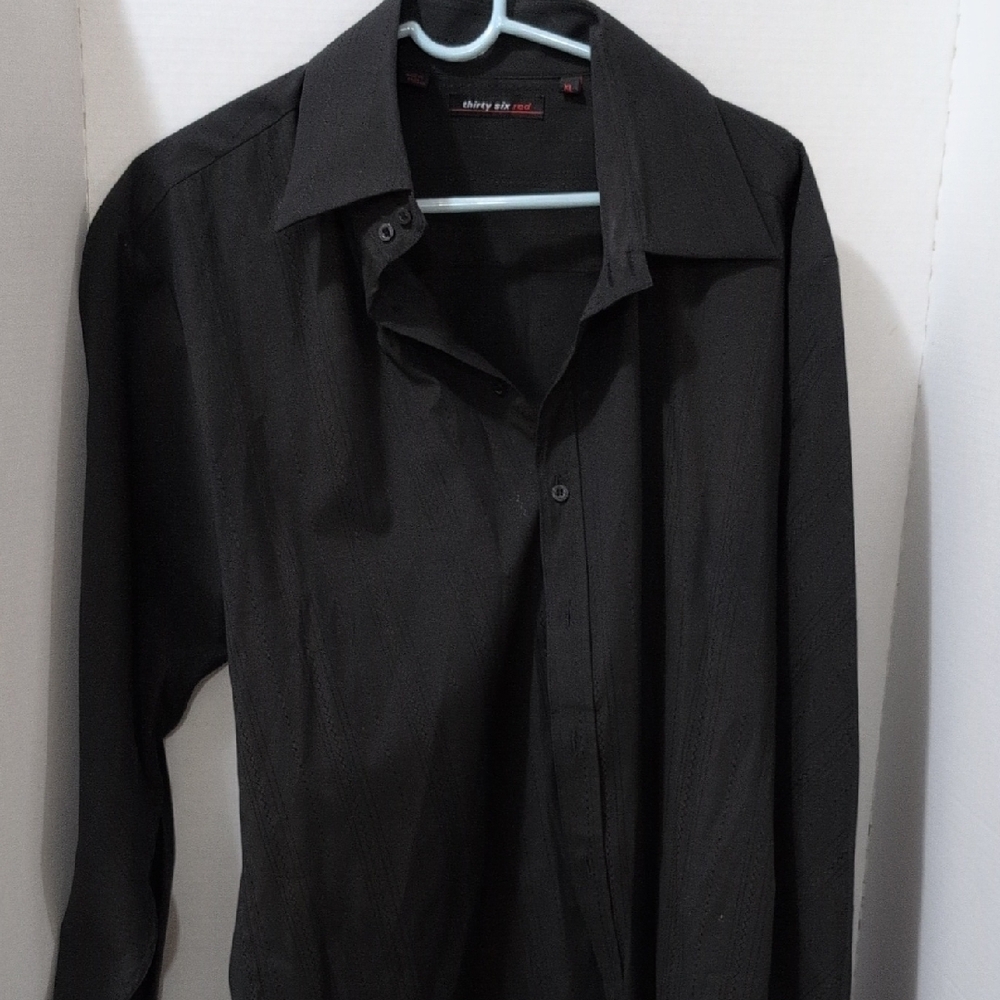 Thirty Six Red Men's XL Black Long Sleeve Button Down Textured Shirt